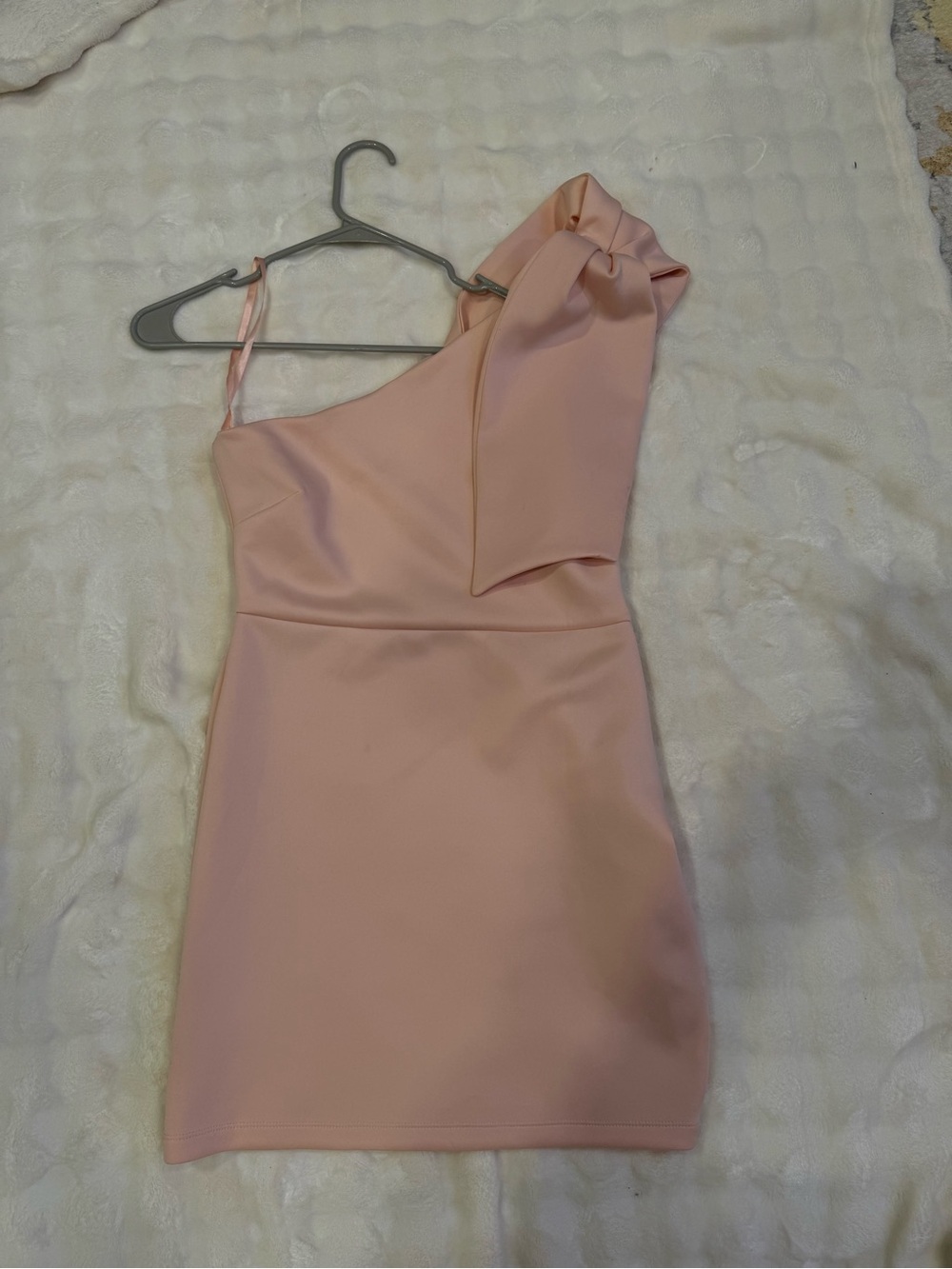 ASOS One-Shoulder Pale Pink Mini Dress with Puff Detail